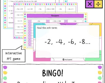 Jogo de Bingo para Calcular o Enésimo Termo de uma Sequência Linear Decrescente, Atividades de Álgebra para a Sala de Aula de Matemática