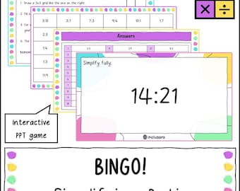 Jogo de Bingo de Simplificação de Razões, Recursos Didáticos de Matemática, Download Digital