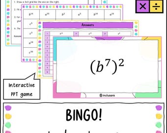 Jogo de Bingo sobre as Leis dos Potenciales e Expoentes, Atividades de Matemática para a Sala de Aula sobre as Leis dos Potenciales e Expoentes