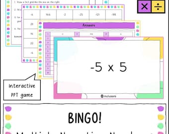 Jogo de Bingo da Divisão de Números Negativos, Recursos Didáticos de Matemática, Download Digital