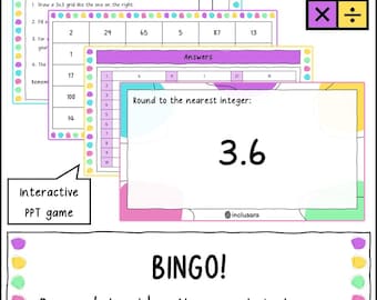 Bingo de arredondamento para o número inteiro mais próximo, recursos para professores, atividades de matemática para a sala de aula.