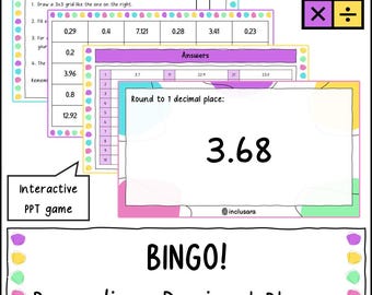 Bingo de arredondamento para casas decimais, recursos para professores, atividades de matemática para a sala de aula.