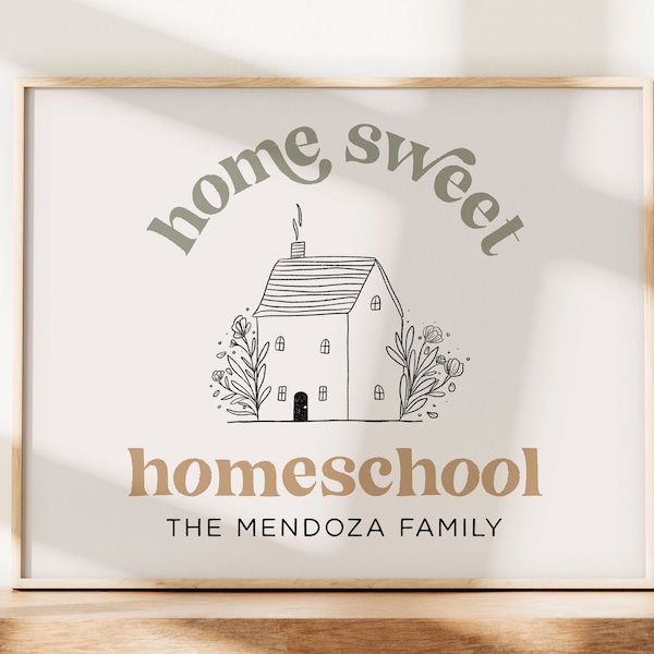 Home Sweet Homeschool Personalized Homeschool Sign: Editable Family Name Wall Art (Digital Download)
