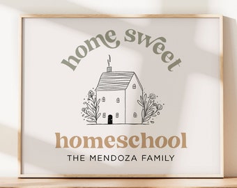 Editable Home Sweet Homeschool Sign - Canva | Homeschool Printable Wall Art | Family Name Homeschool Decor *DIGITAL DOWNLOAD*