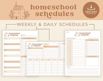 PACOTE de programação do ensino em casa, programação digital semanal e diária para impressão digital, rotina diária do ensino em casa, download instantâneo, 3 designs, BOHO