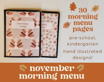November Fall Morning Menu - Thanksgiving Themed Morning Menu Pages Pre-k & Kinder, worksheets