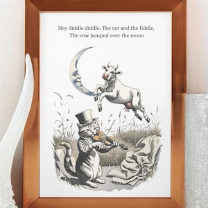 Vintage Nursery Rhyme Art | Vintage Nursery Print | Hey Diddle Diddle | Antique Nursery Decor | Gender Neutral Nursery Art