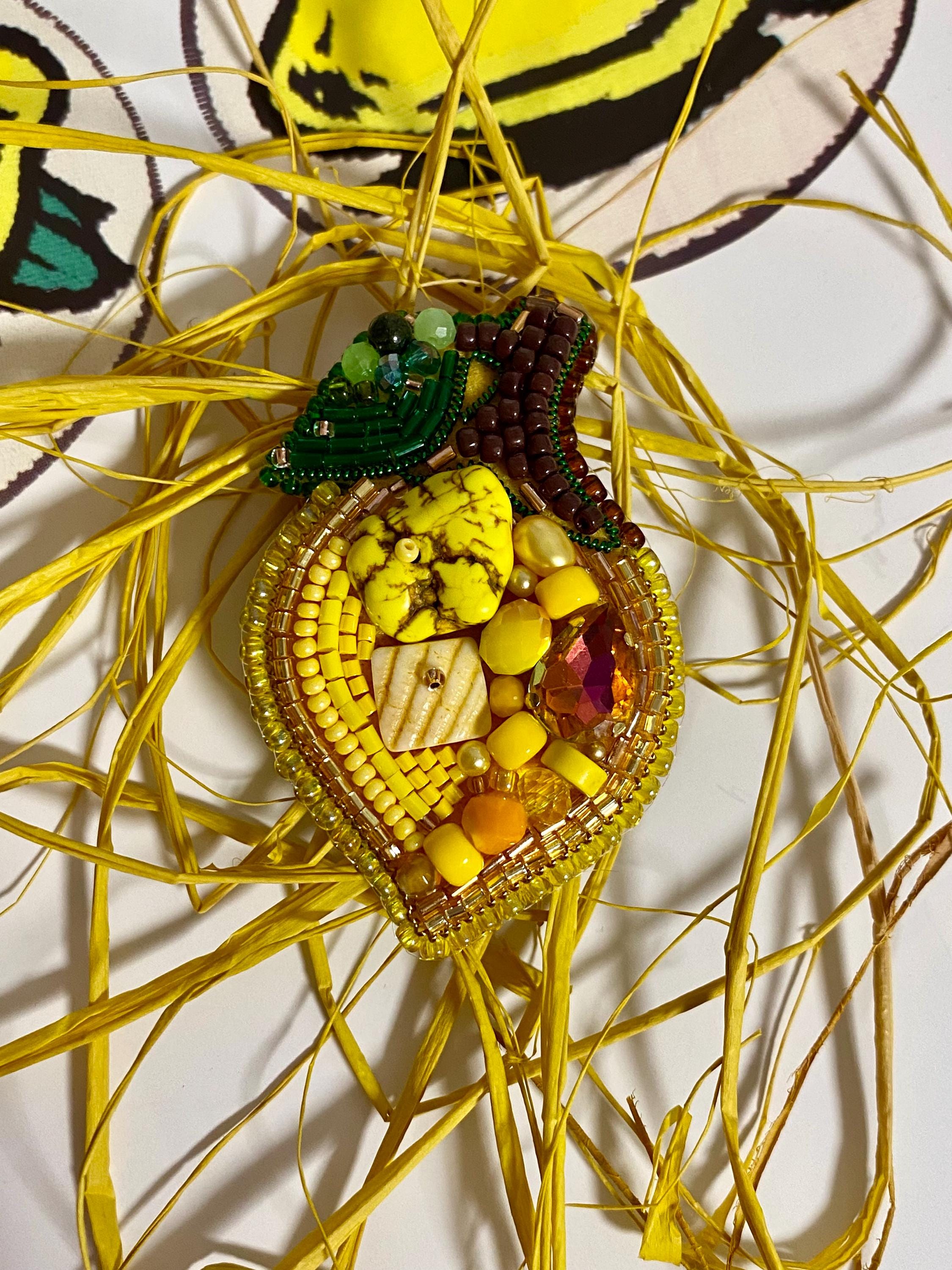 Unusual Bright and Juicy Lemon Beaded Brooch - The Perfect Gift to Brighten Someone's Day!