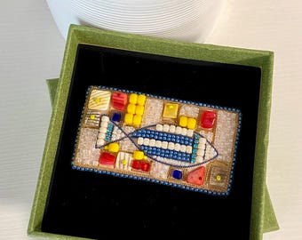 Beaded Fish Brooch: Mediterranean Ocean-Inspired Jewelry