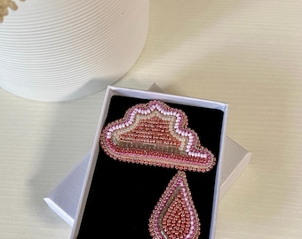 Handgemachte Perlen Broschen Set: Rose Wolke und Tropfen, Boho Chic Geschenk