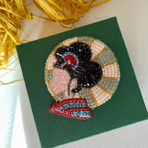 Geisha Lady Face Beaded  Brooch/Pin - Japanese Inspired Jewelry.