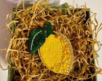 Unusual Bright and Juicy Lemon Beaded Brooch - The Perfect Gift to Brighten Someone's Day!