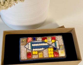 Beaded Fish Brooch: Mediterranean Ocean-Inspired Jewelry