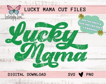 Lucky Mama SVG, Lucky Mama PNG, Retro St. Patrick's Day PNG-sublimatie, Lucky SVG, Retro Lucky PNG, Distressed SVG, digitale download