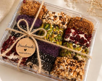 Caja de regalo de lujo con delicias turcas / Surtido de lokum con pistacho, avellana y granada / Mezcla de dulces gourmet / Dulce artesanal