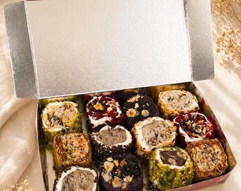 Turks fruit-geschenkdoos in kartonnen doos | Geassorteerde lokum met pistache en hazelnoot | Handgemaakte gastronomische snoepjes | Klaar voor cadeau