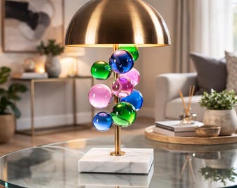 Handmade Colorful Bubble Glass Table Lamp, Modern Mushroom Lighting, Marble Base