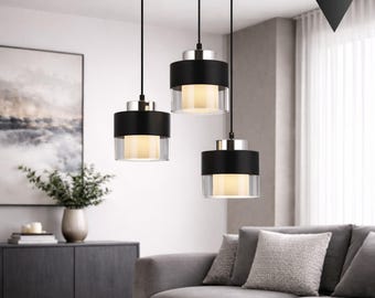 Modern Glass Pendant Light with Color Options, Custom Metal Finish Ceiling Lamp, Minimal Lighting