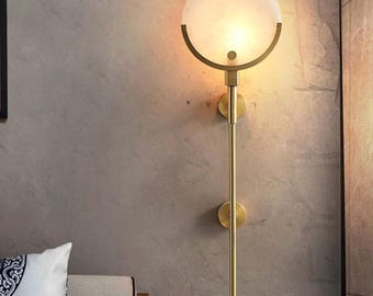 Modern Marble Wall Sconce, Brass Finish, Luxury Wall Lamp, Minimal Marble Wall Sconce