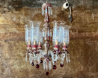 Sultans' Night Light: Red Floral Glass Chandelier