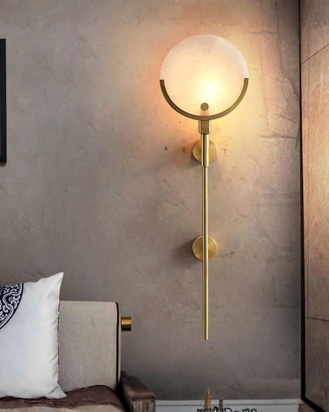 Modern Marble Wall Sconce, Brass Finish, Luxury Wall Lamp, Minimal ...