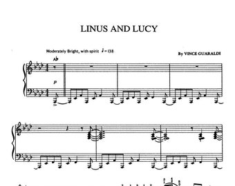 Vince Guaraldi - Linus And Lucy Sheet Music, Piano Score, Peanuts Theme Song, Printable Digital PDF Download, Musician Gift