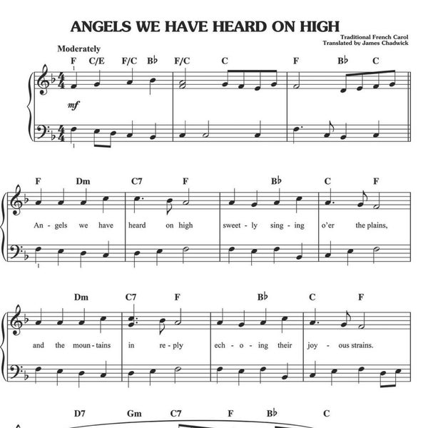 Angels We Have Heard On High Hymn Notenblatt - Weihnachtslied Digitale PDF Festlicher Notendruck, Geschenk für Musikliebhaber