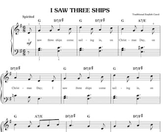 I Saw Three Ships Christmas Sheet Music - Holiday Carol for Piano and Voice, Festive Music Decor, Digital Printable PDF, Instant Download