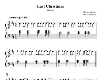 Wham - Last Christmas Sheet Music Download - Digital PDF, Holiday Song, Vocal and Piano, Instant Print