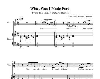 Billie Eilish - What Was I Made For Sheet Music Download - Digital PDF, Billie Eilish Piano Score, Pop Music, Instant Print