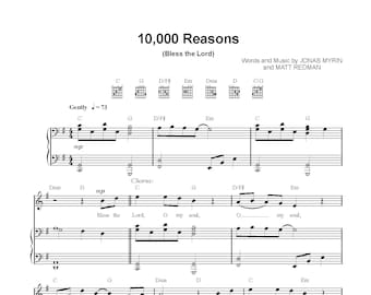 Matt Redman - 10,000 Reasons (Bless The Lord) Digital PDF Sheet Music , Printable Christian Worship Song | Instant Download