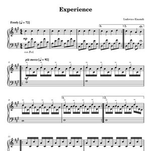 Ludovico Einaudi Experience Sheet Music Download PDF numérique, Piano Solo, Classique Contemporain, Impression Instantanée image 1