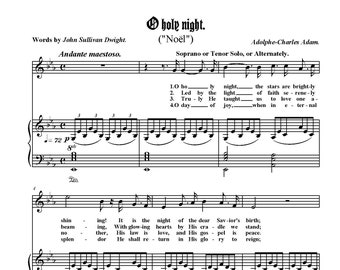 Adolphe Charles Adam O Holy Night Noten - Weihnachtslied, druckbare PDF, Sofort Download - Vintage Style