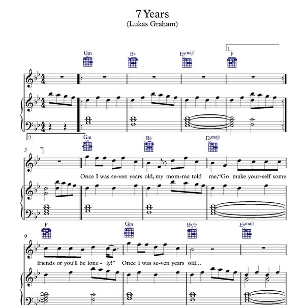 Lukas Graham - 7 Years Piano Sheet Music | Digital Download | Sheet Music for Piano