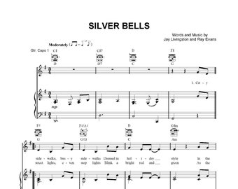 Bing Crosby - Silver Bells Sheet Music , Vintage Holiday Song, Christmas Carol Printable PDF, Instant Digital Download, Festive Christmas