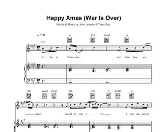 John Lennon - Happy Xmas War Is Over Sheet Music - Christmas Song DIgital Piano Notes - Holiday Music Decor - Instant Download Printable PDF
