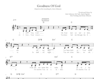 Jenn Johnson - Goodness Of God Sheet Music | Christian Piano Notes, Worship Song Arrangement, Instant Download, Hymn Music PDF, Printable