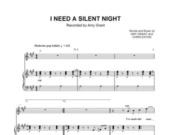 Amy Grant - I Need Silent Night Sheet Music | Christmas Piano Song, Digital Download Printable PDF Holiday Music Decor, Festive Musical Gift