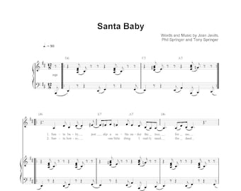 Eartha Kitt - Santa Baby Sheet Music | Christmas Song Piano Notes | Festive Holiday Music Decor | Instant Digital Download PDF| Printable