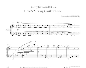 Howl's Moving Castle Theme Merry Go Round of Life Piano Solo Sheet