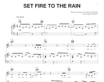 Adele - Set Fire To The Rain, Klaviernoten, digitaler Download, druckbare PDF-Datei, Partitur, Sofortdruck, Musiker Geschenk, Pop Song, Adele Musik