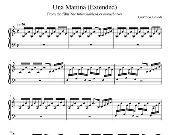 Ludovico Einaudi - Una Mattina uitgebreide versie bladmuziek - digitale download, pianopartituur, instant PDF, afdrukbaar