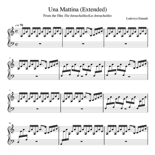 Ludovico Einaudi - Una Mattina Extended Version Sheet Music - Digital Download, Piano Score, Instant PDF, Printable