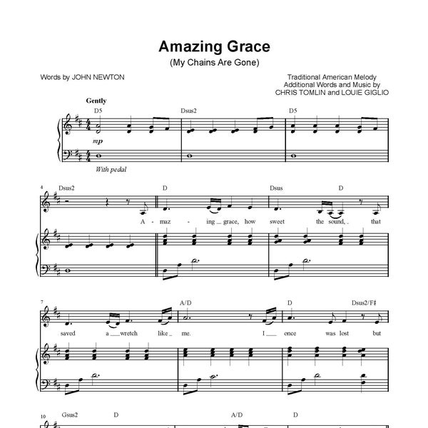 Chris Tomlin - Amazing Grace Sheet Music Download - Digital PDF, Worship Hymn, Christian Song, Instant Print