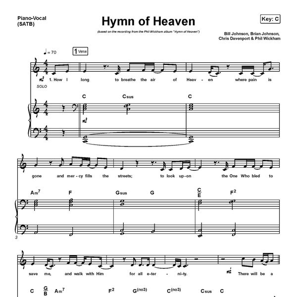 Phil Wickham - Hymn Of Heaven Sheet Music for Piano and Voice | Christian Worship Song | Digital Download, Printable PDF