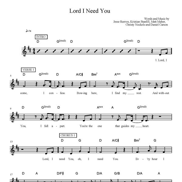 Matt Maher - Lord I Need You Sheet Music, Piano Notes, Christian Worship Song, Digital Download, Printable PDF, Musical Score