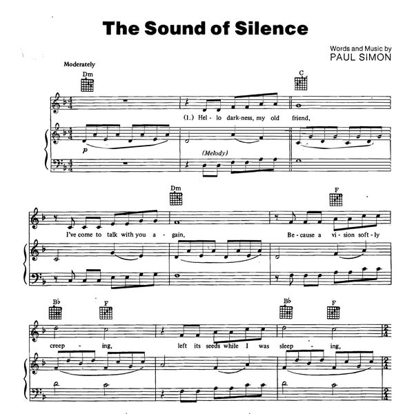 Simon and Garfunkel - The Sound of Silence Sheet Music Download - Digital PDF, Folk Song, Vocal and Guitar, Instant Print