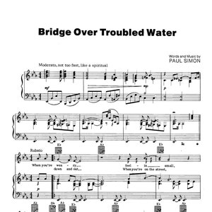 Simon & Garfunkel Bridge Over Troubled Water Sheet Music Download Digital PDF, Classic Song, Piano Solo, Instant Print image 1