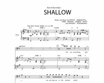 Shallow - A Star Is Born Sheet Music Download - Digital PDF, Lady Gaga, Bradley Cooper, Piano Solo, Instant Print
