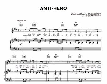 Taylor Swift - Anti Hero Sheet Music Download - Digital PDF, Pop Song, Piano Solo, Instant Print, Taylor Swift Music